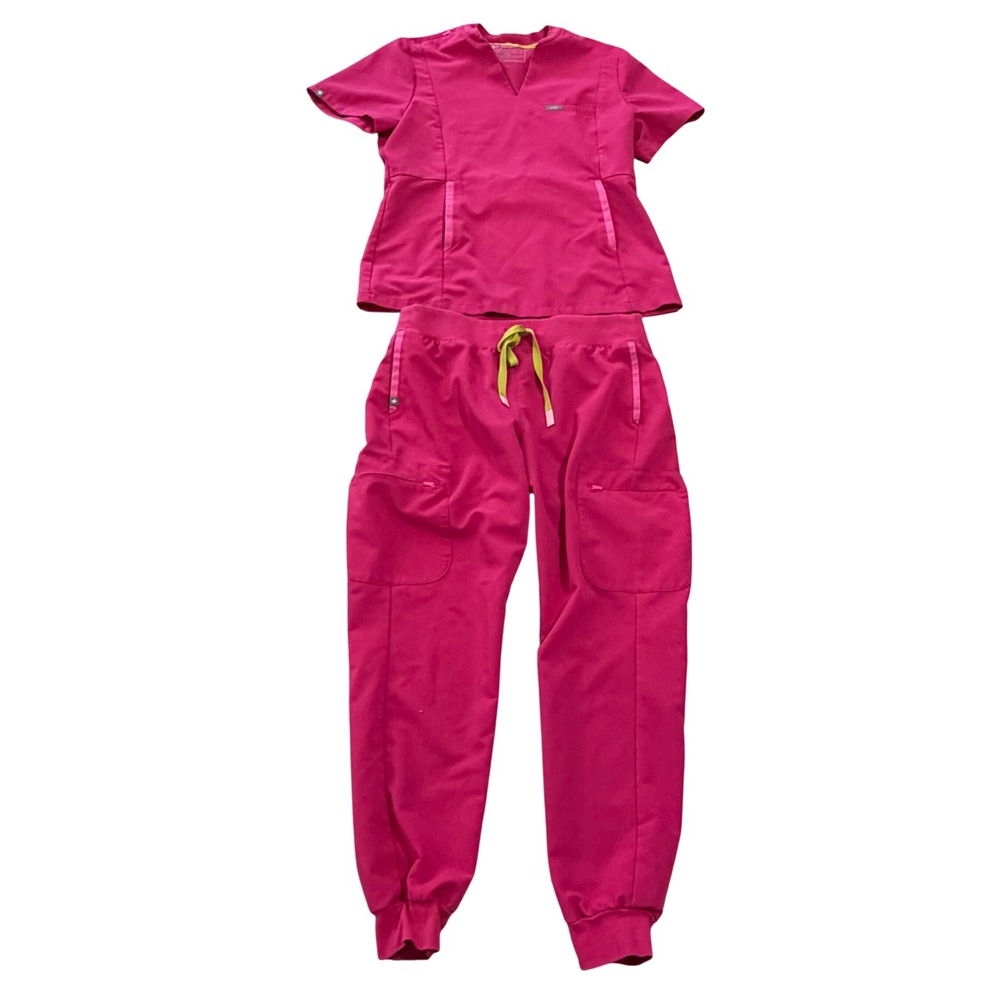 FIGS Hot PinkScrub Set Pink Casala Top Zamora Joggers sz M Nurse Lots of Pockets